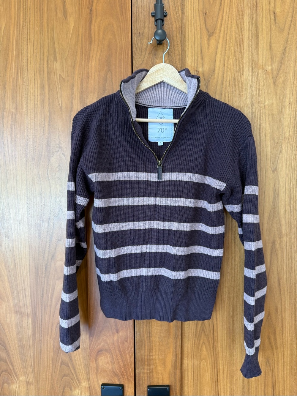 70% Degrees women’s brown and Taupe Striped Quarter-Zip Sweater